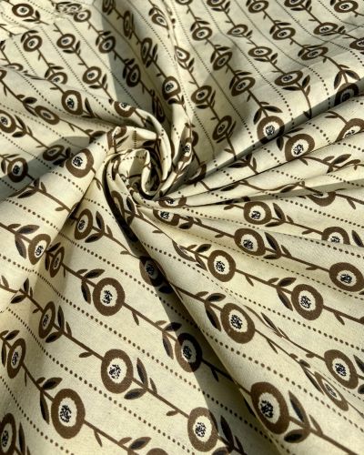 All Over Brown Buti Print On Creme Pure Cotton Fabric