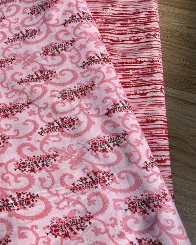 All Over Stripes Printed On Baby Pink Pure Cotton Fabric