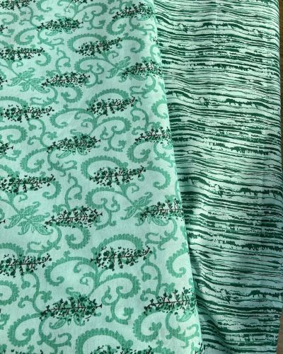 Abstract Leaf Print On Pure Rama Green Cotton Fabric