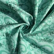 Abstract Leaf Print On Pure Rama Green Cotton Fabric