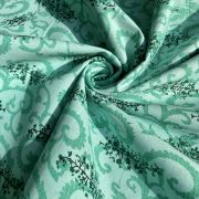 Abstract Leaf Print On Pure Rama Green Cotton Fabric