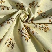 Creme Floral Printed On Pure Cotton Fabric