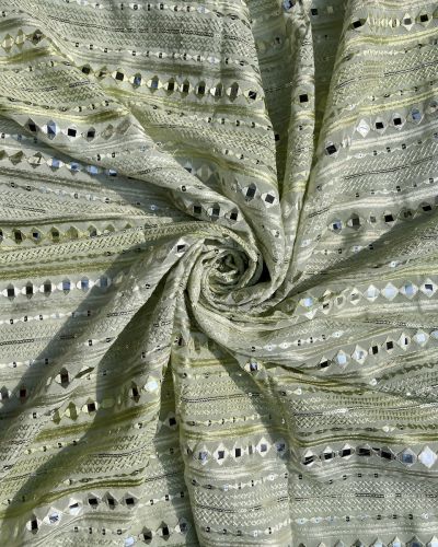Thread, Sequin & Mirror Embroidery On Pishta Green Geoergette