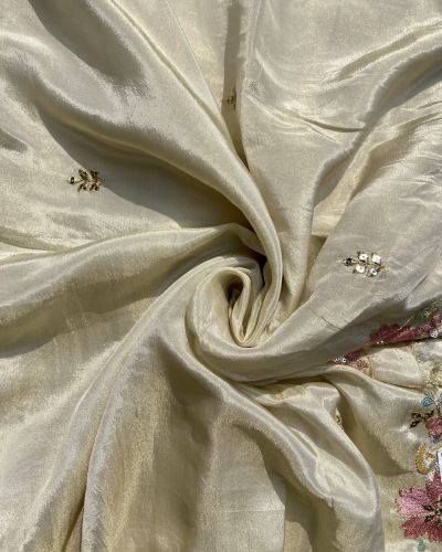 Light Gold Cosmos Silk With Heavy Sequin & Zari Embroidery On Border Dupatta