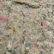 Light Gold Cosmos Silk With All Over Heavy Sequin & Zari Embroidery Fabric