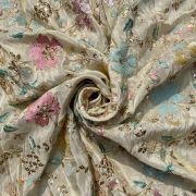 Light Gold Cosmos Silk With All Over Heavy Sequin & Zari Embroidery Fabric