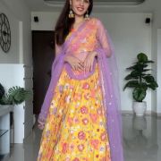 Yellow Multi Colored Floral Pattern Lehenga