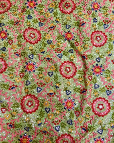 Multicolour Thread & Sequin Floral Embroidery On Pishta Green Georgette Fabric