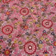 Multicolour Thread & Sequin Floral Embroidery On Baby Pink Georgette Fabric