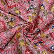 Multicolour Thread & Sequin Floral Embroidery On Baby Pink Georgette Fabric