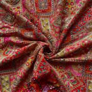 Multicolour Position Print With Heavy Cording Dori & Sequin Embroidery On Pink Chinon Fabric