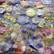 Multicolour Flower Applique On Lavender Purple Big Width Net Fabric