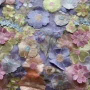 Multicolour Flower Applique On Lavender Purple Big Width Net Fabric