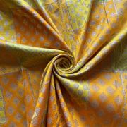 Yellow Multi Printed Banarasi Brocade Zari Jacquard Fabric