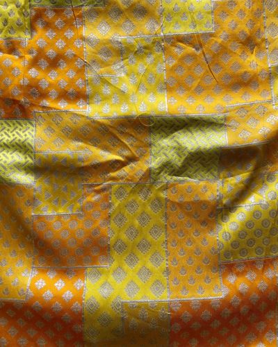 Yellow Multi Printed Banarasi Brocade Zari Jacquard Fabric