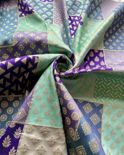 Blue Multi Printed Banarasi Brocade Zari Jacquard Fabric