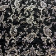 All Over Floral Pattern Light Gold Sequin & Zari Embroidery On Big Panna Black Georgette Fabric