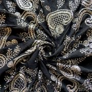 All Over Floral Pattern Light Gold Sequin & Zari Embroidery On Big Panna Black Georgette Fabric