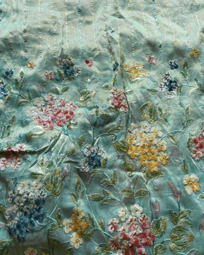 Mukaish & Sequin Vertical Embroidery With Heavy Sequin & Thread Daman Work On Aqua Blue/Firozi Cosmos Silk Fabric