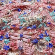 All Over Multicolour Floral Pattern Sequin Embroidery On Peach Net Fabric