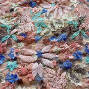 All Over Multicolour Floral Pattern Sequin Embroidery On Peach Net Fabric