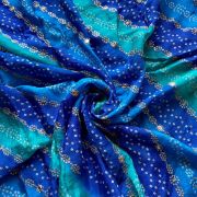 Blue Bandhani Position Print In Leheriya Pattern with Zari & Sequin Embroidery On Chinon Fabric