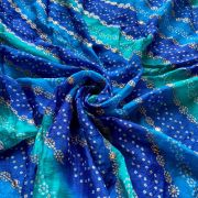 Blue Bandhani Position Print In Leheriya Pattern with Zari & Sequin Embroidery On Chinon Fabric