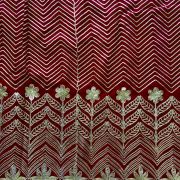 All Over Gota Work In Zig Zag Pattern With Heavy Floral Border On Maroon Georgette Fabric