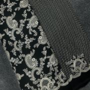 All Over Check Pattern Light Gold Sequin & Zari Embroidery On Small Panna Black Georgette Fabric