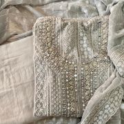 Chikankari White Thread & Mirror Work On Unstitched Georgette Suit Piece