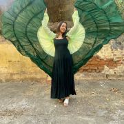 Pishta Green To Bottle Green Shared Flared Georgette Shrug