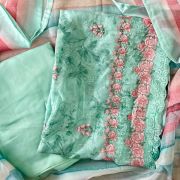 Floral Print & Floral Thread Work On Unstitched Organza Suit Piece