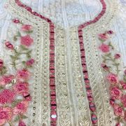 Multicolour Floral Thread & Mirror Work On Off White Chikankari Unstitched Georgette Suit Piece