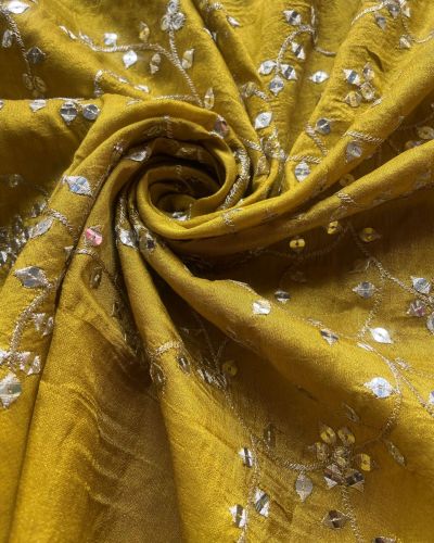 All Over Zari & Sequin Embroidery In Floral Jaal Pattern On Lime Green Cosmos Silk Fabric