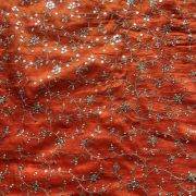 All Over Zari & Sequin Embroidery In Floral Jaal Pattern On Orange Cosmos Silk Fabric