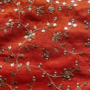 All Over Zari & Sequin Embroidery In Floral Jaal Pattern On Orange Cosmos Silk Fabric