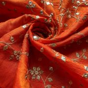 All Over Zari & Sequin Embroidery In Floral Jaal Pattern On Orange Cosmos Silk Fabric