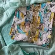 Pure Cotton Abstract All Over Threading Unstitched Suit Piece With Chiffon Dupatta