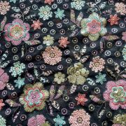 Exclusive All Over Floral Pattern Sequin Embroidery On Black Viscose Georgette Fabric