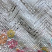 Exclusive Sequin & Thread Embroidery In Zig Zag Pattern With Heavy Multicoloured Sequin Work On Border On White Organza Fabric