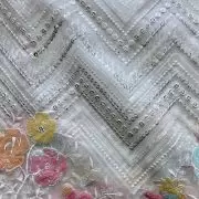 Exclusive Sequin & Thread Embroidery In Zig Zag Pattern With Heavy Multicoloured Sequin Work On Border On White Organza Fabric