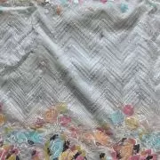 Exclusive Sequin & Thread Embroidery In Zig Zag Pattern With Heavy Multicoloured Sequin Work On Border On White Organza Fabric