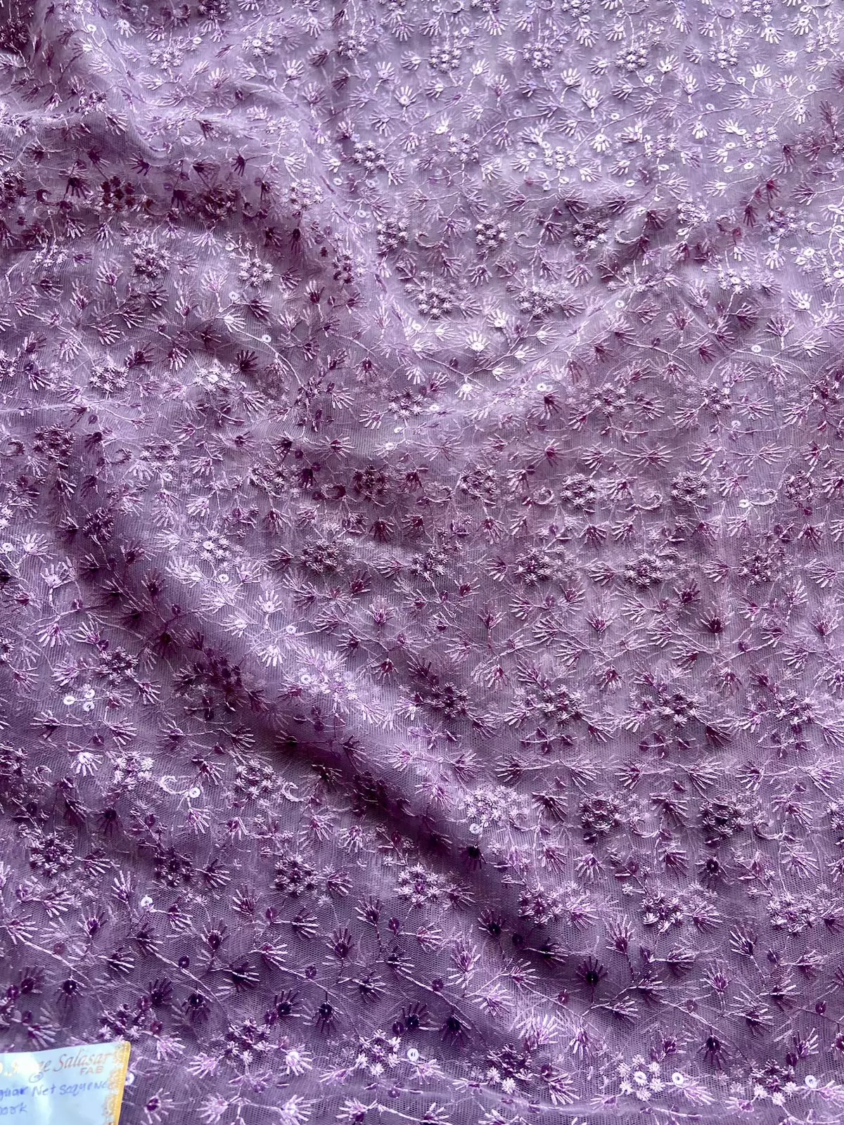 Floral Pattern Thread Embroidery On Net Fabric