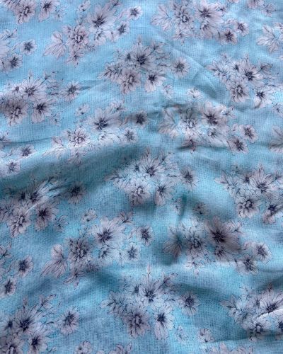 All Over Floral Digital Print On Sky Blue Viscose Georgette Fabric