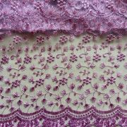 Floral Pattern Thread Embroidery On Net Fabric