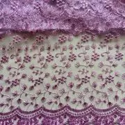 Floral Pattern Thread Embroidery On Net Fabric
