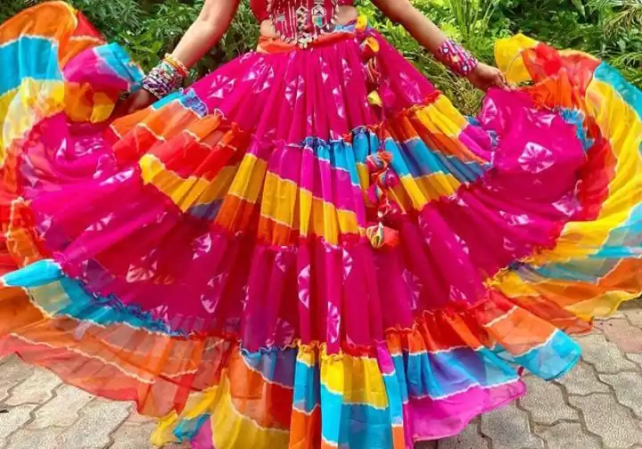 Chiffon Multicolour Pink Flared Skirt