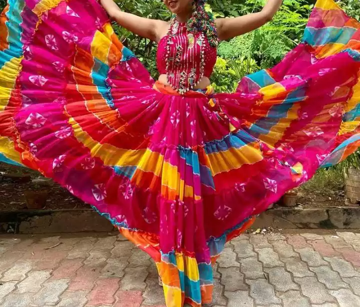 Chiffon Multicolour Pink Flared Skirt