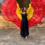 Yellow To Red Floral Printed Flared Georgette Shrug