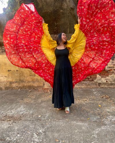 Yellow To Red Floral Printed Flared Georgette Shrug